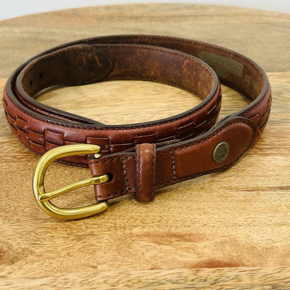 Sebago Belt Mens Size 34 Brown Leather Casual Dress Vintage Made USA Brass